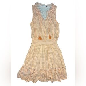 Cabana Life UPF 50+ Sleeveless Smocked Waist Ruffle Hem Dress- Orange & White